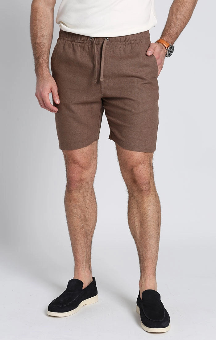 JACHS NY Brown Linen Blend Pull On Dock Short
