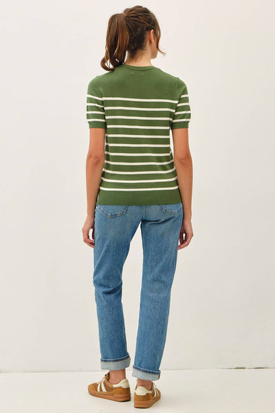 CLASSIC CUT STRIPED SHORTSLEEVE SWEATER TOP