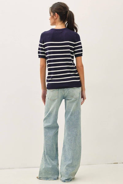 CLASSIC CUT STRIPED SHORTSLEEVE SWEATER TOP