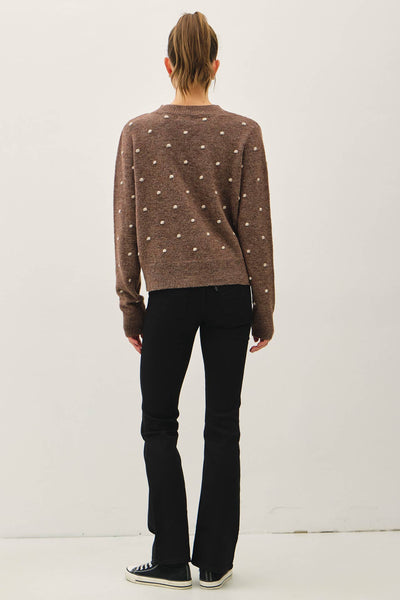 COZY DOTTED KNIT CREWNECK SWEATER