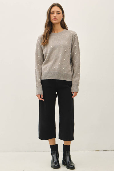 COZY DOTTED KNIT CREWNECK SWEATER