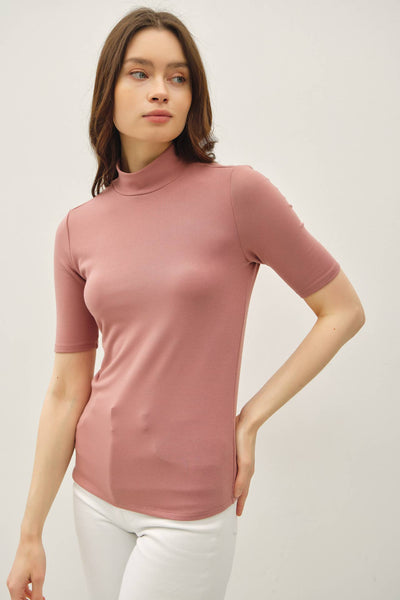 SHORT SLEEVE MOCKNECK KNIT TOP