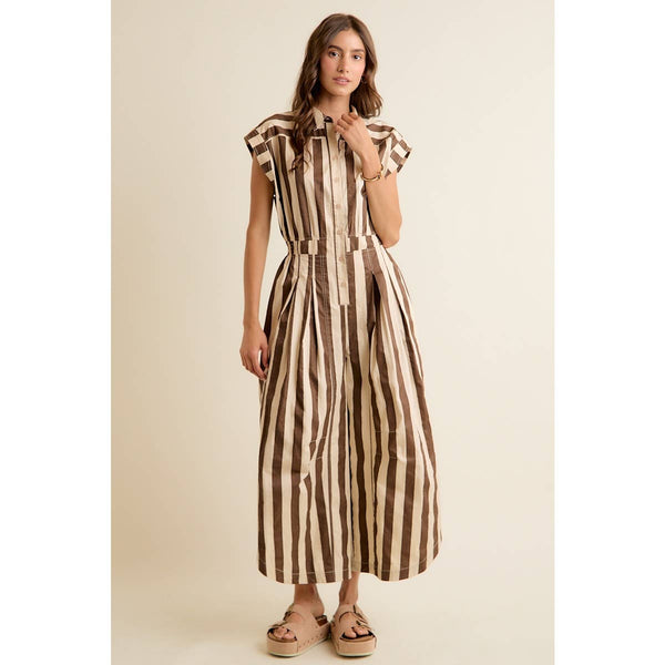 SLEEVELESS WIDRE LEG WIDE STRIPE JUMPSUIT