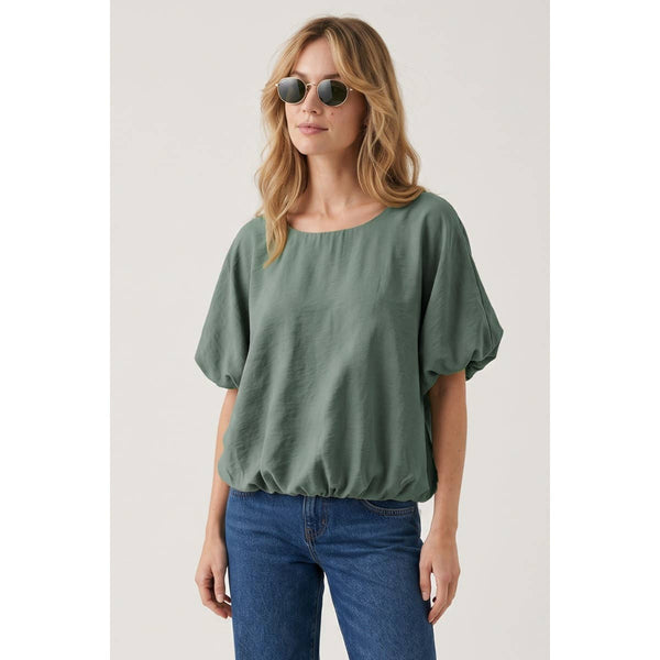 Wide Neck Short Sleeve Bubble Hem Top