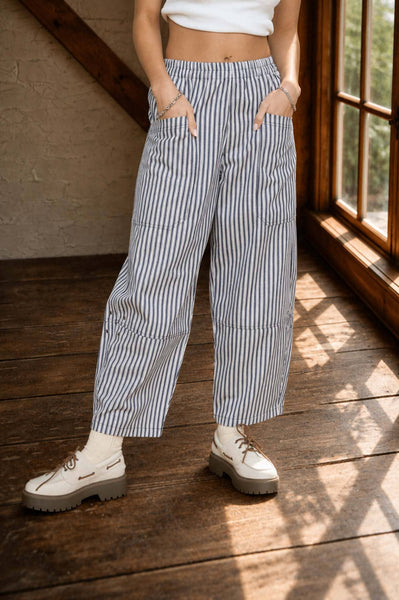 STRIPE POCKET DETAIL WIDE LEG PANTS
