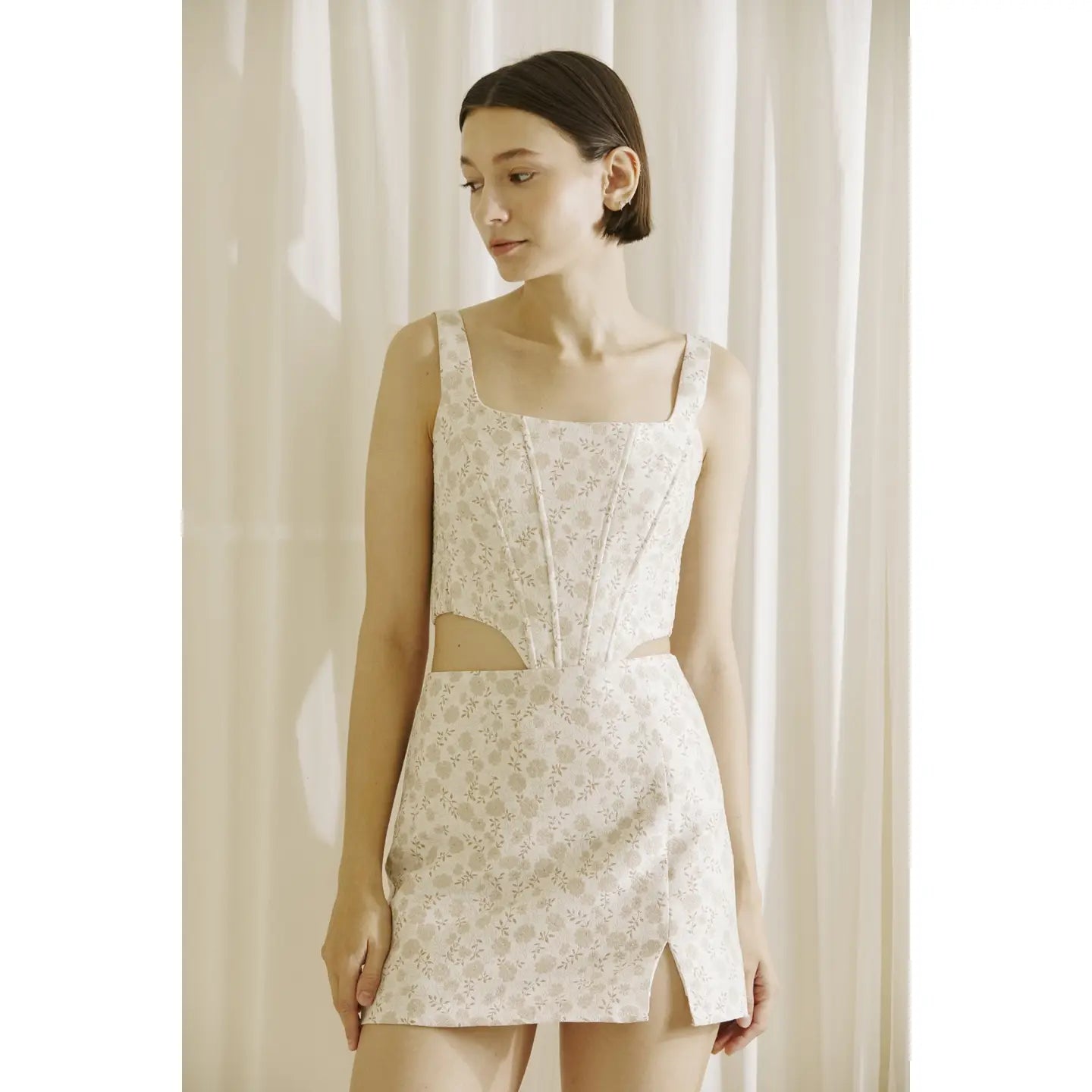 Storia Embroidered and Embossed Floral Mini Skirt and Corset