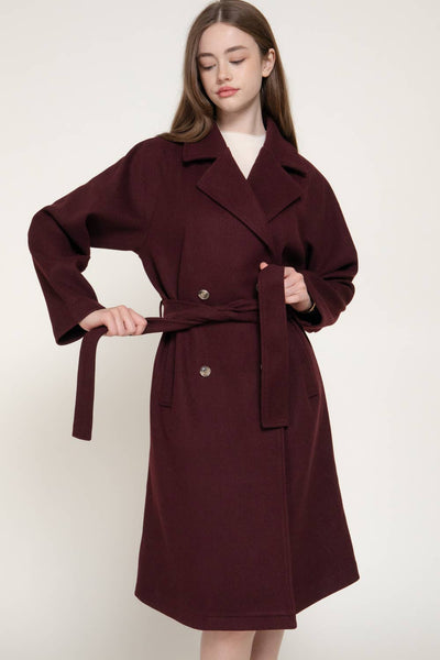Long Sleeve Double Breasted Button Soft Felt Trench Coat