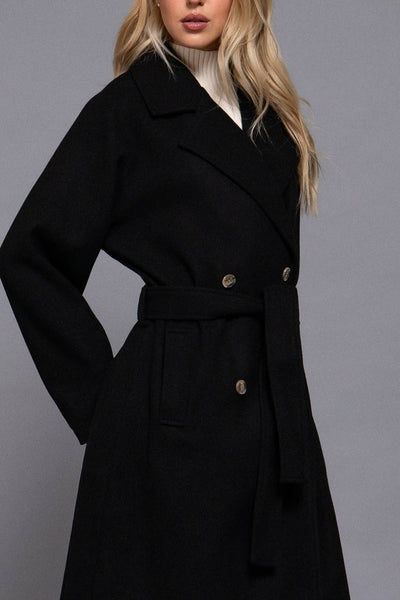 Long Sleeve Double Breasted Button Soft Felt Trench Coat