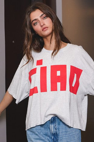 Bucketlist 'ciao' Graphic Jersey Boxy Crop Top