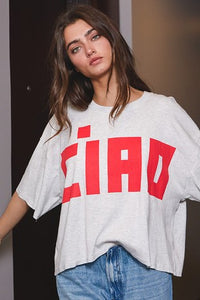 Bucketlist 'ciao' Graphic Jersey Boxy Crop Top