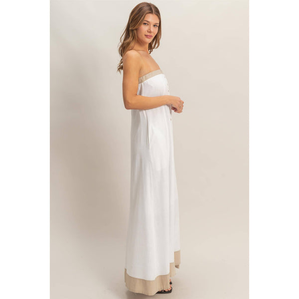 Strapless Button-Front Maxi Dress