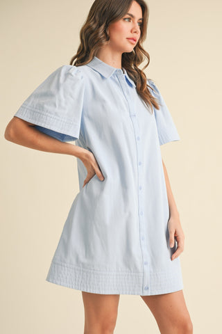 Merci Short Sleeve Button Down Mini Dress