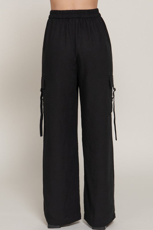 Active Basic Linen Effect Cargo Pants- Black