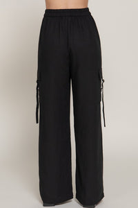 Active Basic Linen Effect Cargo Pants- Black
