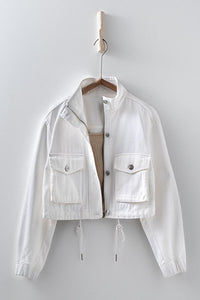 Trend Notes Denim Flap Pocket Jacket- White