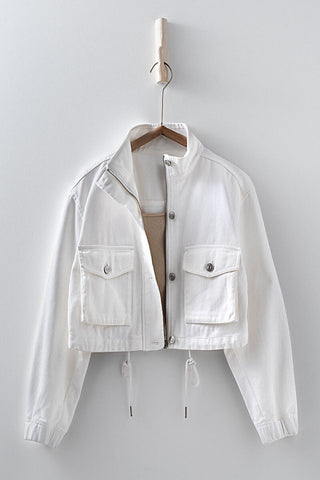 Trend Notes Denim Flap Pocket Jacket- White