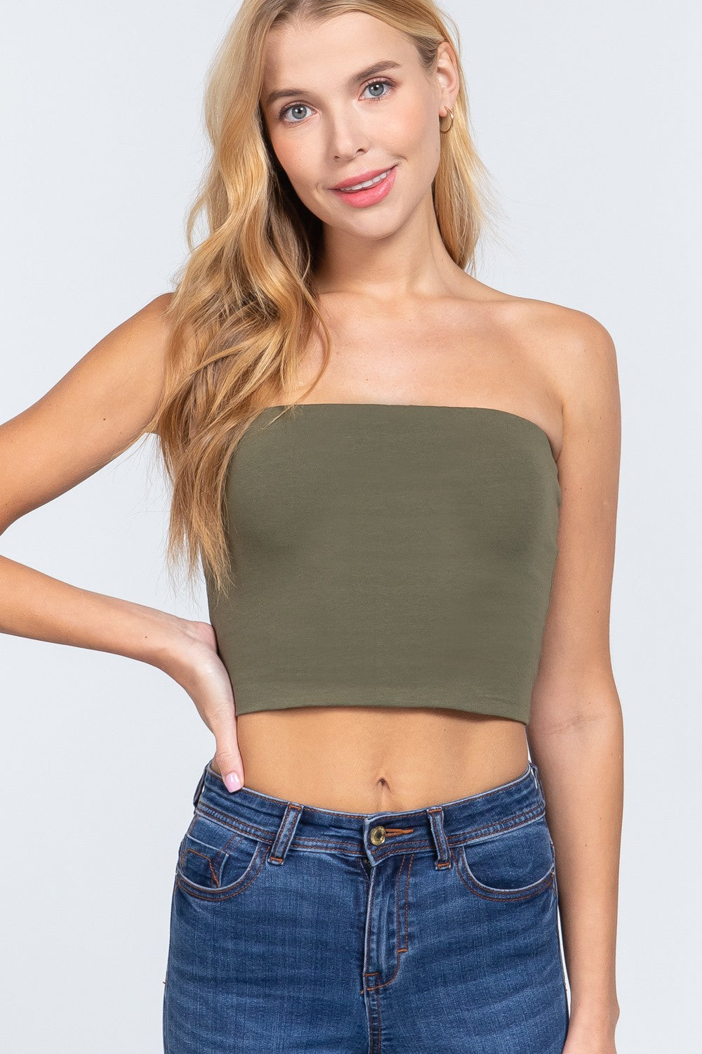 Active Basic Crop Tube Spandex Top- Olive