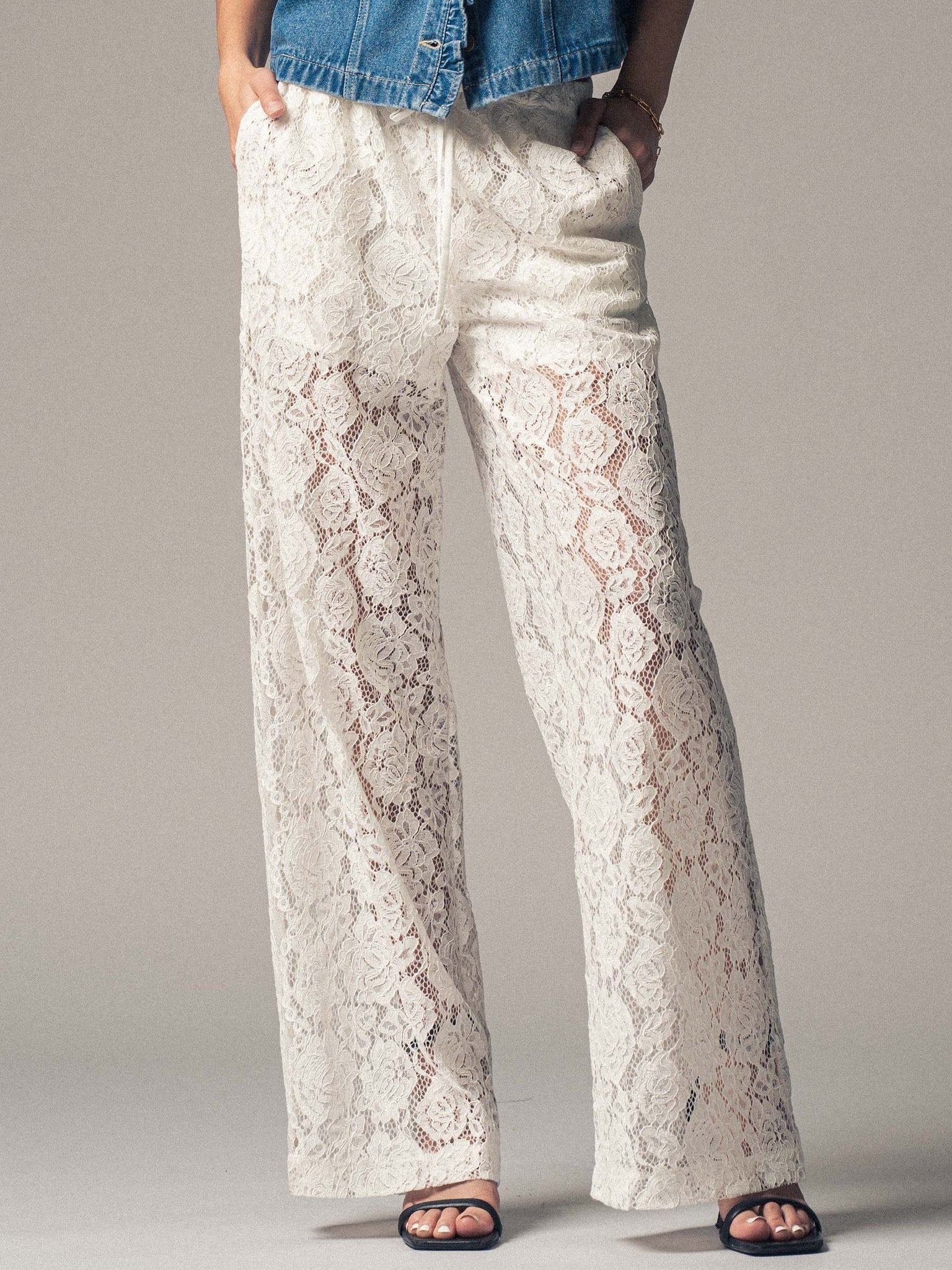 Urban Daizy Rose Sheer Lace Comfy Wide-Leg Pants