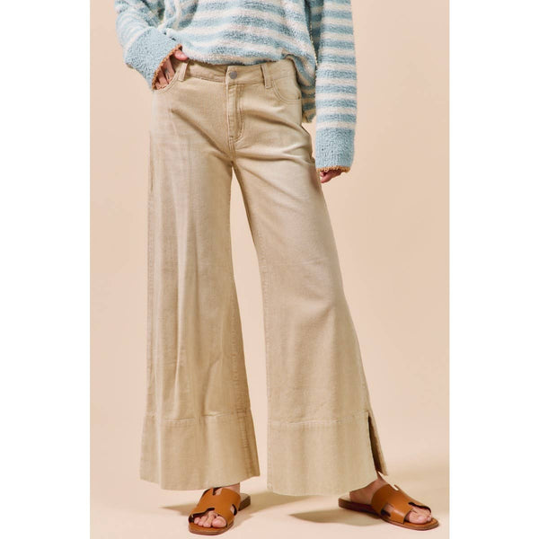 WIDE LEG FLARED WASHED CORDUROY PANTS