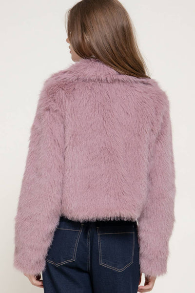 Long Sleeve Notched Collar Faux Fur Cropped Jacket