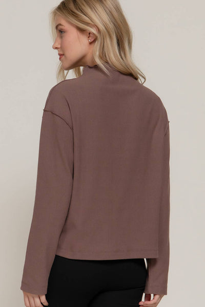 Long Sleeve Visible Overlocked Seams Detail Brushed Rib Top