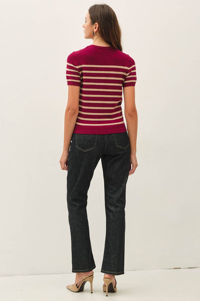 CLASSIC CUT STRIPED SHORTSLEEVE SWEATER TOP
