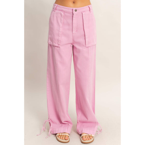 High Rise Cargo Pants With Ankle Ties