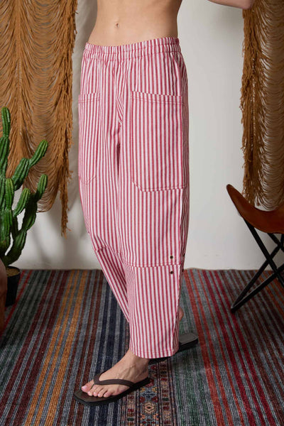 STRIPE POCKET DETAIL WIDE LEG PANTS