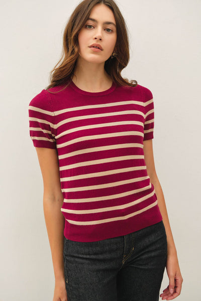 CLASSIC CUT STRIPED SHORTSLEEVE SWEATER TOP