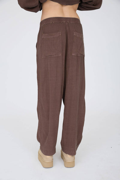 CRINKLE PLISSE ELASTIC WAIST LOUNGE PANTS