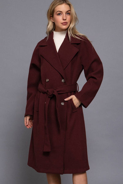 Long Sleeve Double Breasted Button Soft Felt Trench Coat