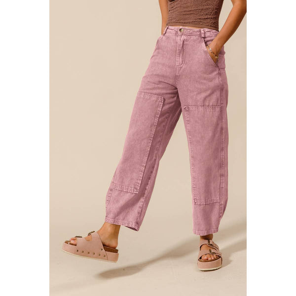 MINERAL WASHED MID RISE BARREL SHAPE PANTS