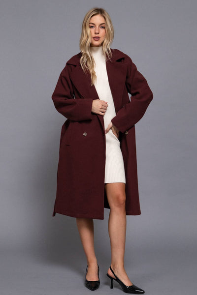 Long Sleeve Double Breasted Button Soft Felt Trench Coat