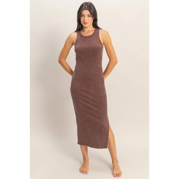 Acid Washed Ribbed Midi Tank Dress