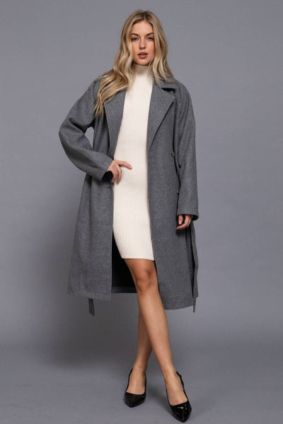 Long Sleeve Double Breasted Button Soft Felt Trench Coat