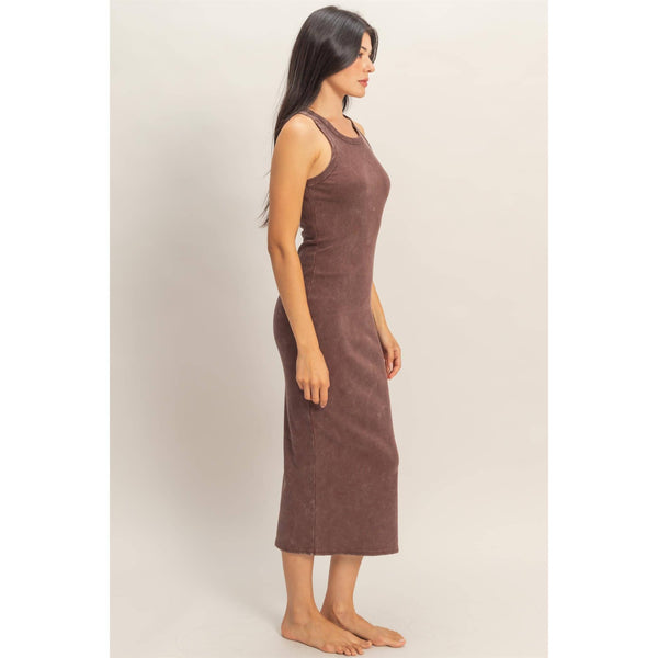 Acid Washed Ribbed Midi Tank Dress