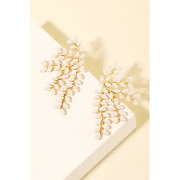 Pearl Bead Vine Leaf Earrings
