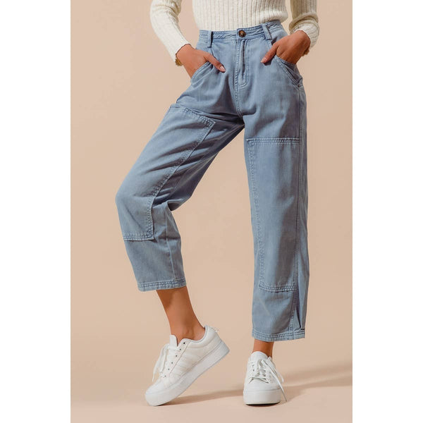 MINERAL WASHED MID RISE BARREL SHAPE PANTS