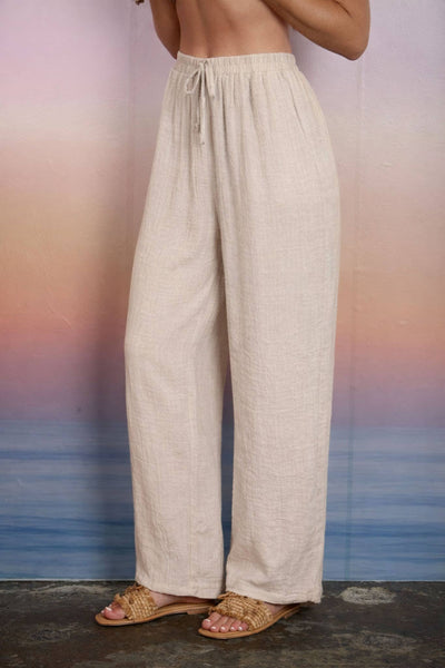 TEXTURED DRAWSTRING DETAIL WIDE LEG LOUNGE PANTS
