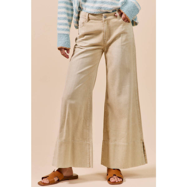WIDE LEG FLARED WASHED CORDUROY PANTS