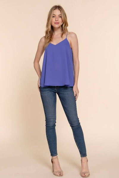 V-neck with back Cross Strap Woven Cami Top