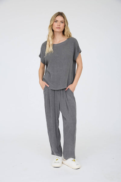 CRINKLE PLISSE ELASTIC WAIST LOUNGE PANTS