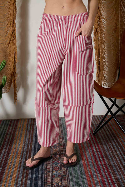 STRIPE POCKET DETAIL WIDE LEG PANTS