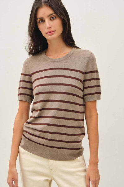 CLASSIC CUT STRIPED SHORTSLEEVE SWEATER TOP