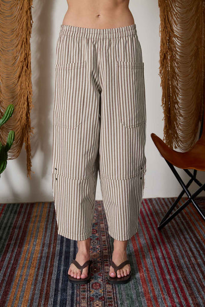 STRIPE POCKET DETAIL WIDE LEG PANTS