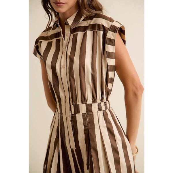SLEEVELESS WIDRE LEG WIDE STRIPE JUMPSUIT