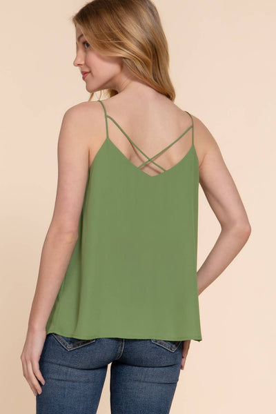 V-neck with back Cross Strap Woven Cami Top