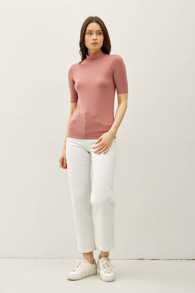 SHORT SLEEVE MOCKNECK KNIT TOP