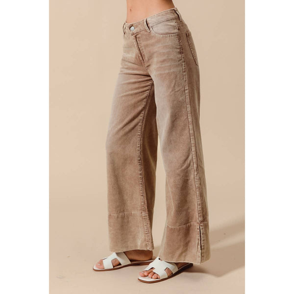 WIDE LEG FLARED WASHED CORDUROY PANTS