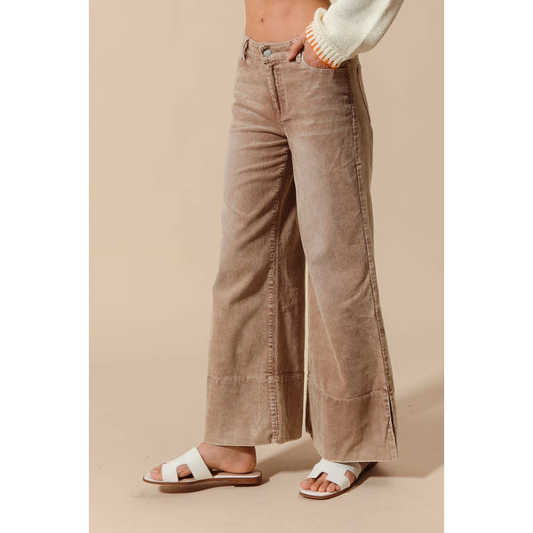WIDE LEG FLARED WASHED CORDUROY PANTS